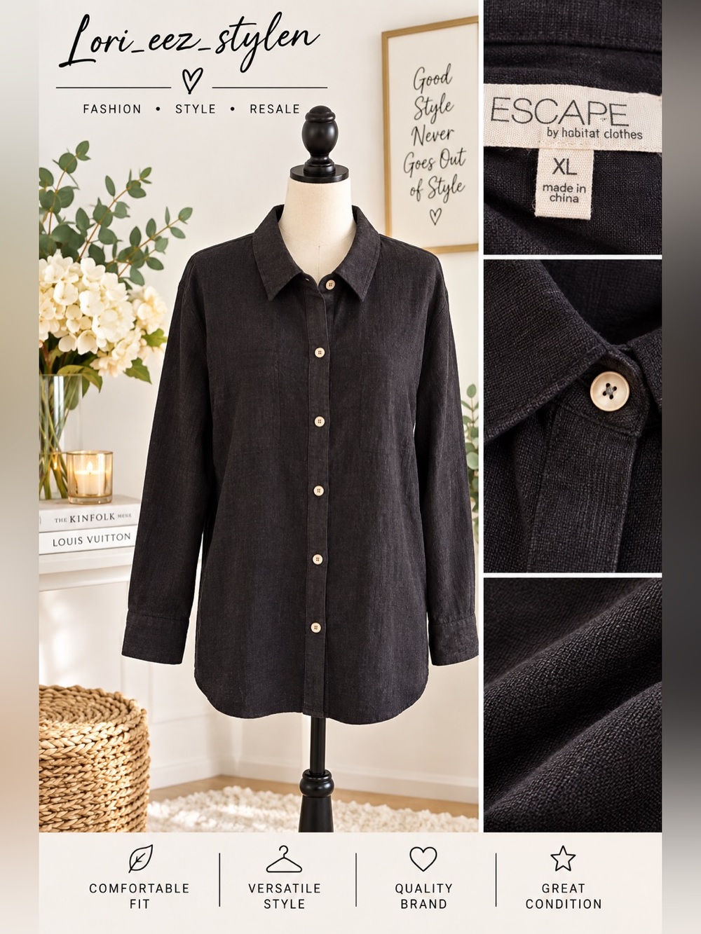 Escape by Habitat Black Button-Front Jean Jacket